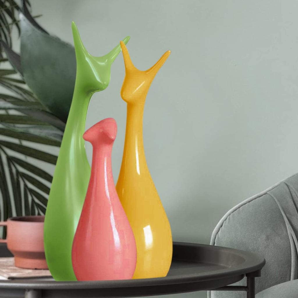 Dekoracja domu Szczęśliwy Jeleń Statuetka Rodzina Fortepian Wykończenie Ceramiczne Figurki - (Zestaw 3, Złoty Zestaw)