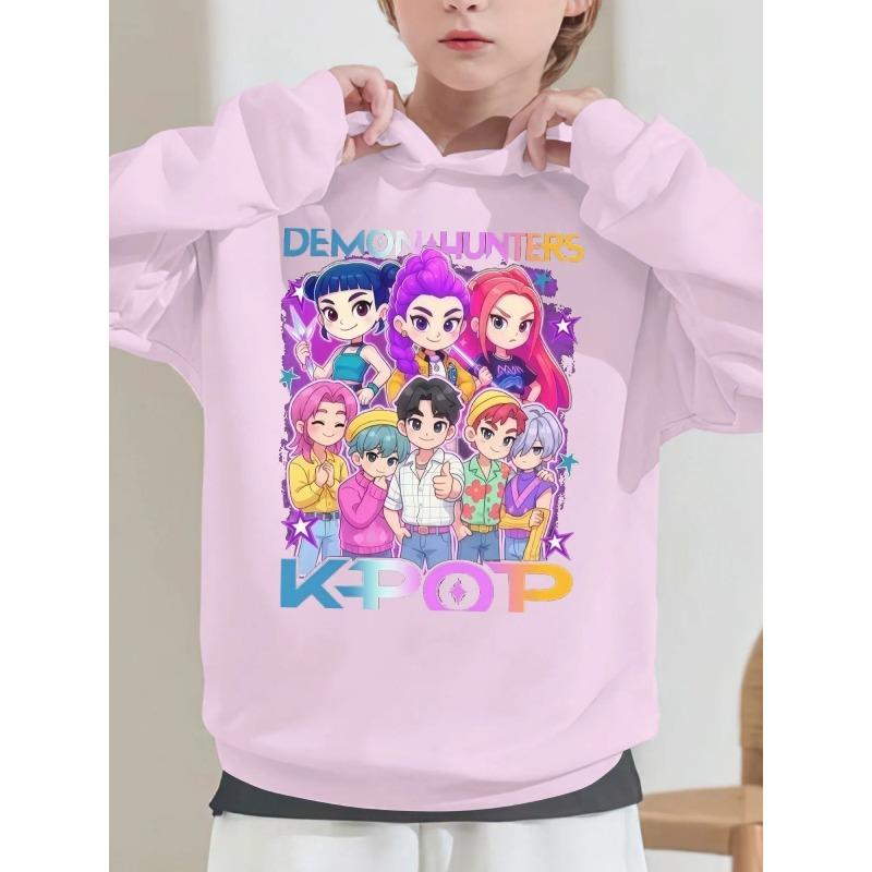 Classic Fashion Children's Girl Hooded Sweatshirts | Available in Black, White and Pink | HUNTRX Pattern | KPOP Demon Hunters