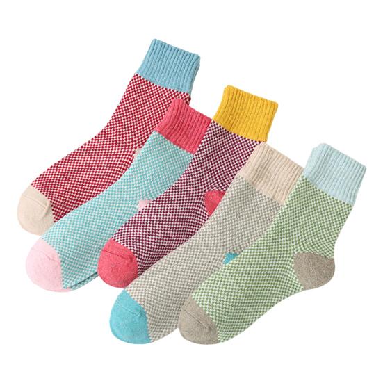 5 par Vintervarme mannskapssokker for kvinner Tykke midt-legg strikkesokker Retro etnisk stil sokker til julegaver