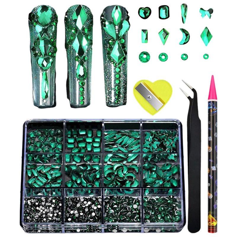 Смешанная форма Изумруд Изумруд Акрил Пришивной Акриловые стразы Кристаллические пришивные стразы Подходит для нейл-арта