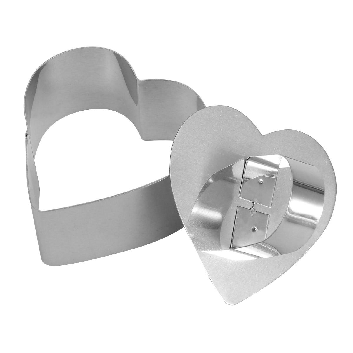 2 Pcs Heart Shaped Stainless Steel Mousse Cake Mold Baking Chocolate Tool Non Demould Cookie Pastry Eco серебряный