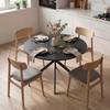 Round Dining Table for 4 People, Industrial-Style Kitchen Table with Steel Legs, for Dining Room, Kitchen, Black