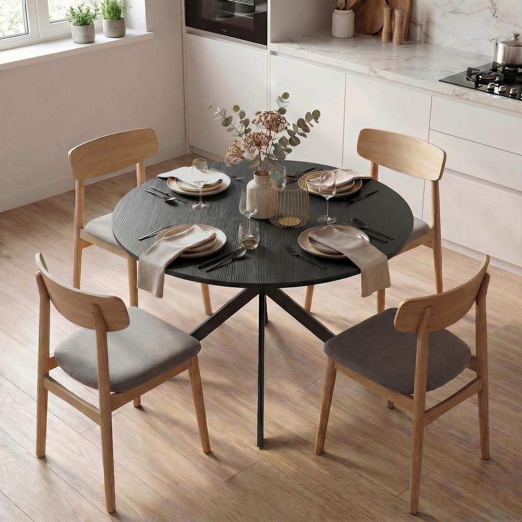 Round Dining Table for 4 People, Industrial-Style Kitchen Table with Steel Legs, for Dining Room, Kitchen, Black