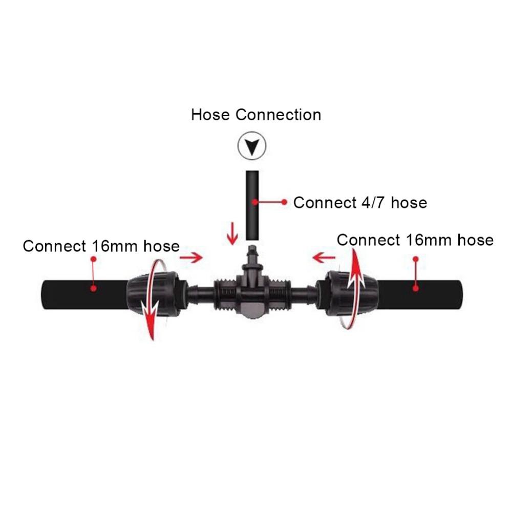 25PCS Black Lock Barbed Tee Connector POM 16mm To 4/7mm Tee Connector Greenhouse Watering
