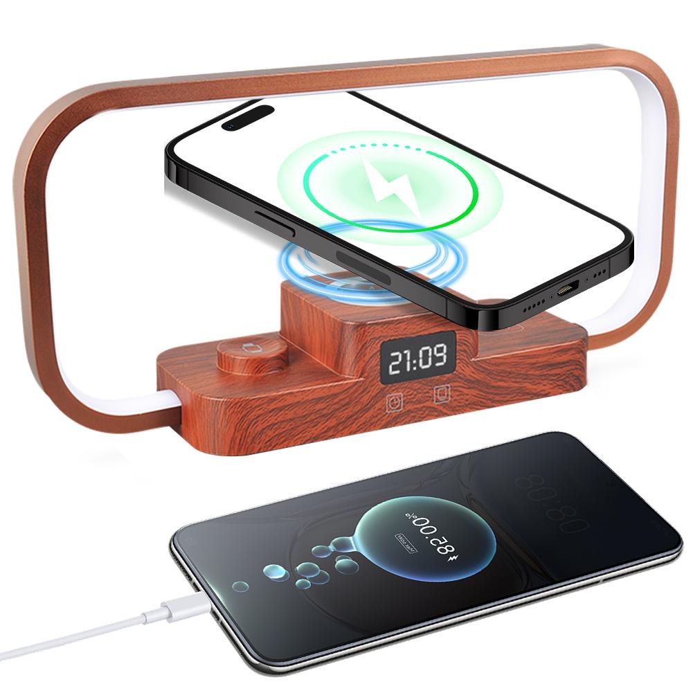 LED Bedside Lamp with Wireless Charger with 3 Charging Station Night Light Nightstand Lamp for Nightstand Bedroom