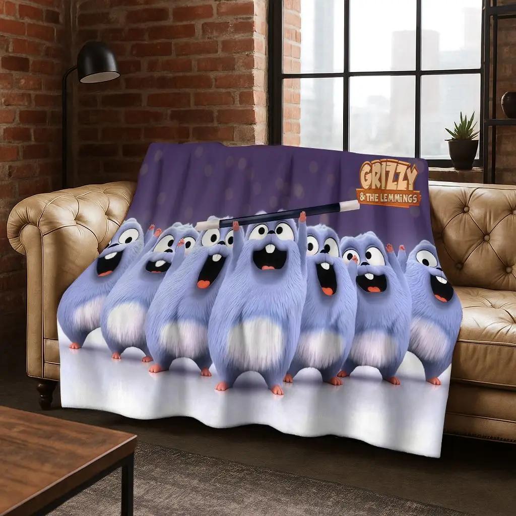 Lustige Grizzy und die Lemminge Cartoon Flanelldecke Weiche Warme Überwurfdecke für Bett Schlafzimmer Zimmer Wohnzimmer Reise Picknick Kind