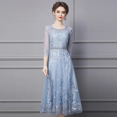 Zhili Fairy Style Spring 2025 Women's High-End Nail Diamond Embroidered Long Dress - Plus Size