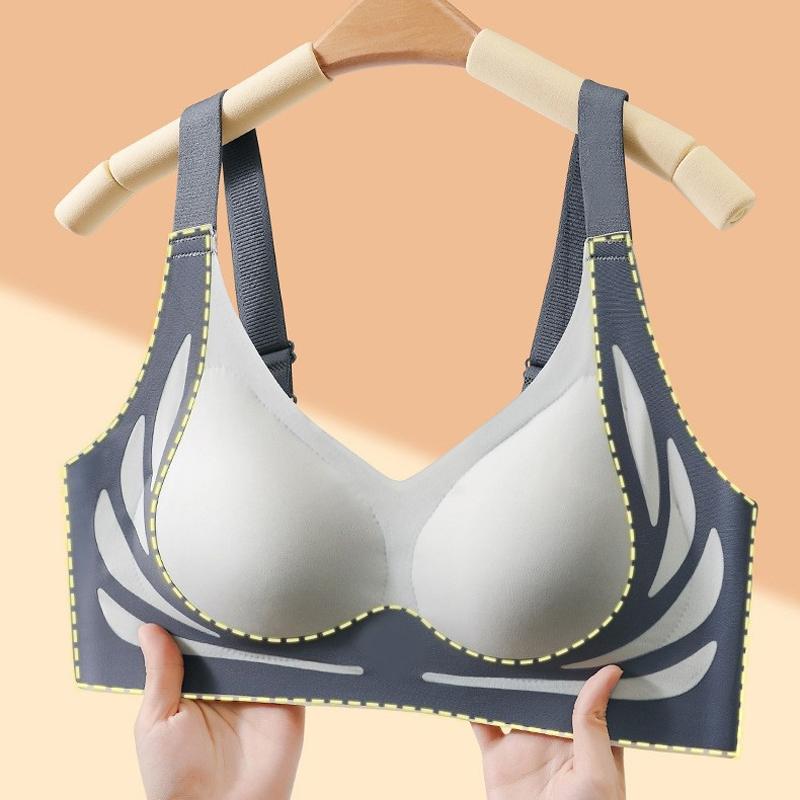 Seamless Push-up Fixed Cup Bra Women V Neck Anti-Sagging Support Bralette Sexy No Steel Comfortable Underwear Ladies Sports Bras