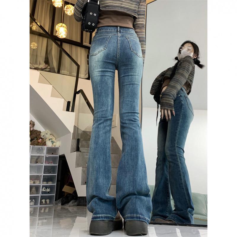 Women's Plus Size High Waist Micro Flare Jeans - Slimming 2024 Autumn Straight Leg Floor-Length Pants.