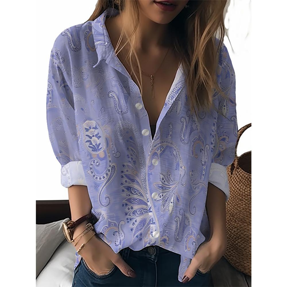 Summer Minimalist Shirt with Floral Digital Print Button Up Shirt Top for Women's Hawaiian Beach Vacation Casual Shirt