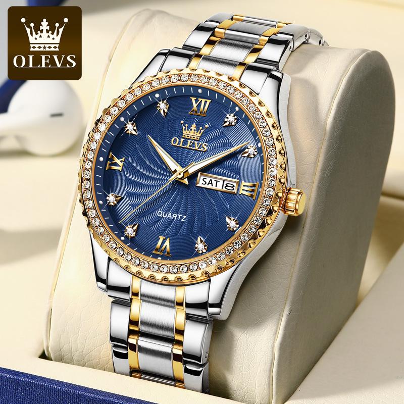 OLEVS Luxus Gold Diamantenbesetzte Wasserdichte Herrenuhr