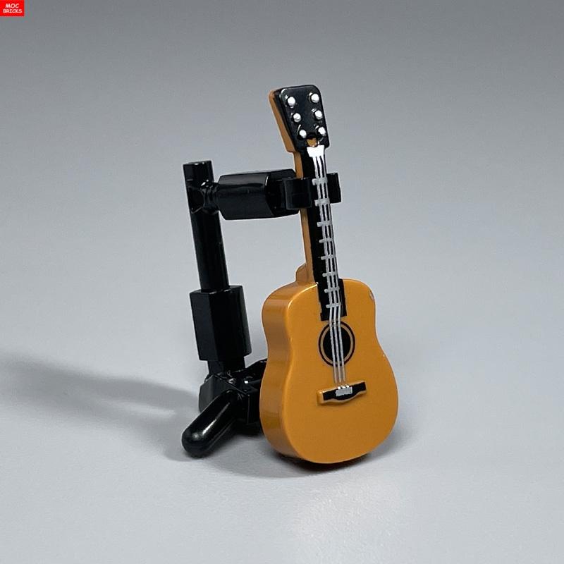 MOC Bricks Guitar Stand 4cm Figure Music Instruments Building Blocks DIY Dolls Toys For Children Gifts