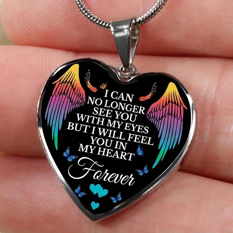 Collana con Ciondolo in Lega a Forma di Cuore con Ala Colorata e Lettera