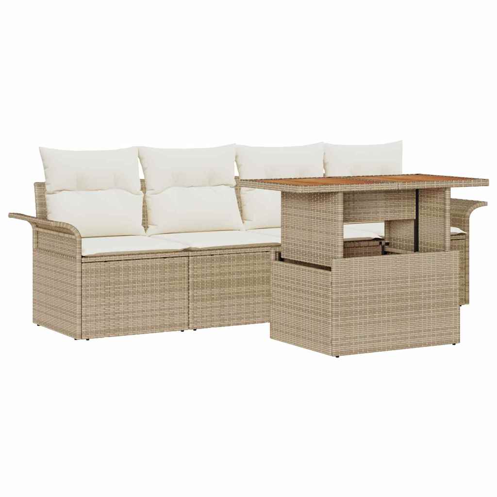 Garden Sofa Set with Cushions 5 pcs Beige and Cream Poly Rattan