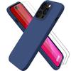 Navy Blue Silicone Case for iPhone 15 Pro with 2 Tempered Glass Screen Protectors