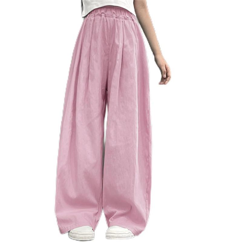 Solid Color Casual Pants Girl Elastic Waist Straight Summer Loose Breathable Wide Leg Pant Children's Summer Trousers