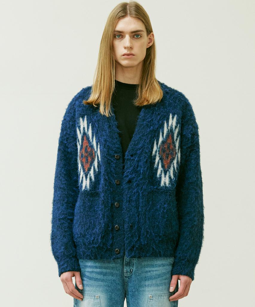 Knd Chimayo Pattern Bulky Brush Cardigan Navy
