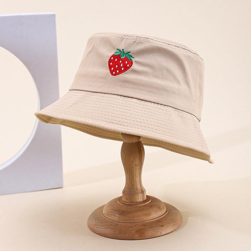 New embroidered fruit bucket hat female export double-sided can wear sunshade basin hat spot