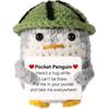 Funny Hug Pocket Penguin Dolls with Card  Cute Wool Crochet Emotional Support Penguin Doll with Summer Straw Hat Home Room Decor