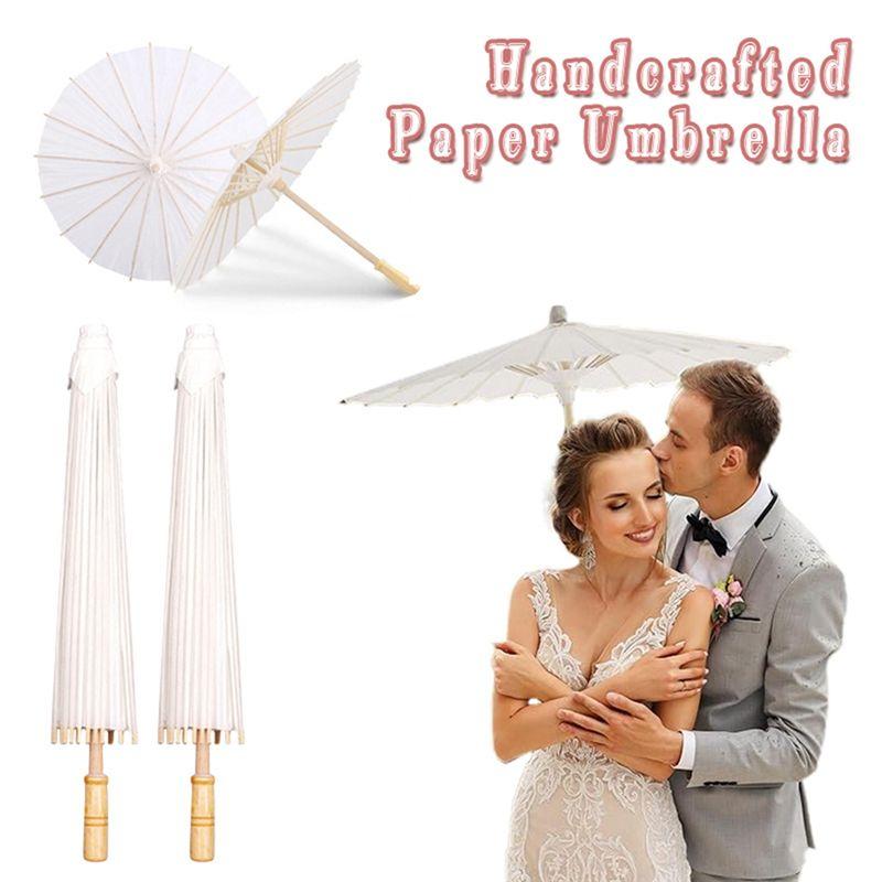 A84X-60Cm White Paper Parasol Wedding, Party Favors DIY Bamboo Umbrella, Bridal Show Centerpieces, Photo Props
