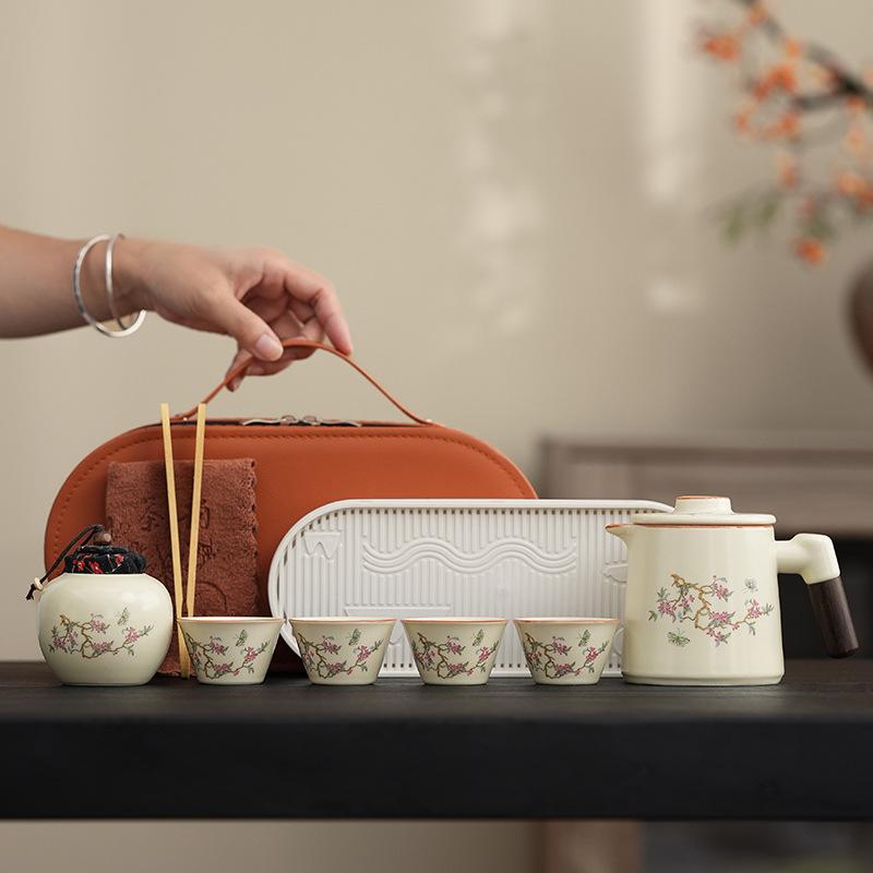 Ceramic Portable Travel Tea Set Kuaike Cup One Pot Four Cups Side Pot Ceramic Filter Travel Tea Set