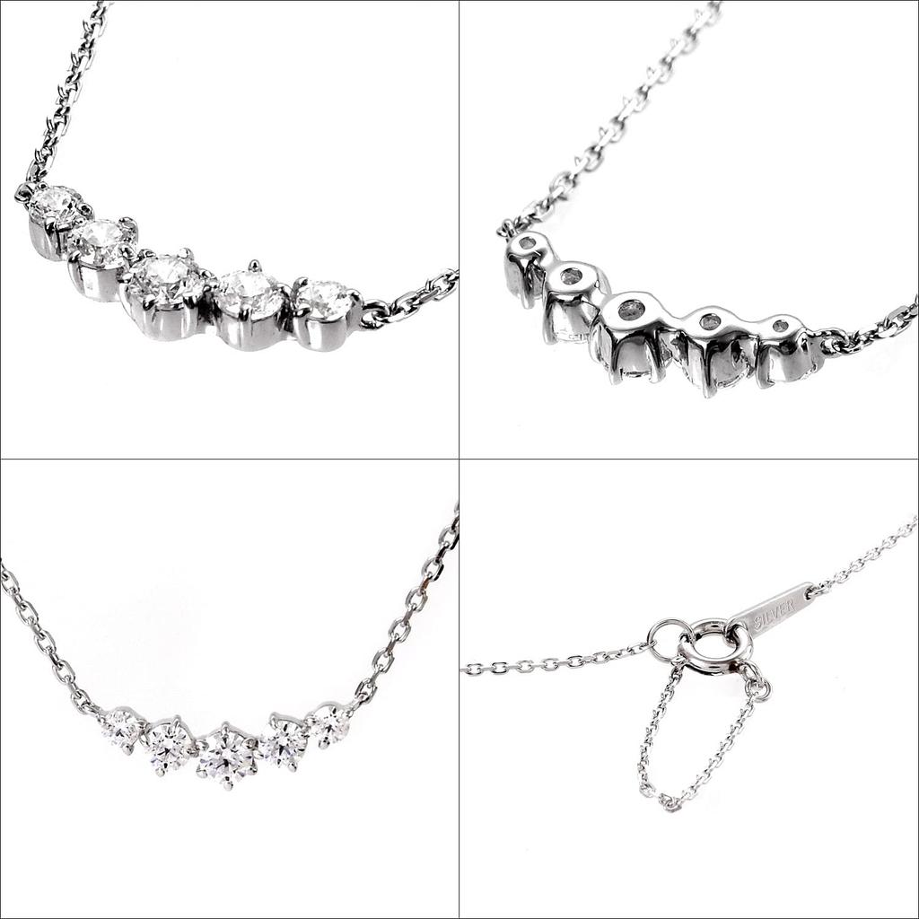 Canal Cubic Simple Design 4℃ Necklace, Zirconia, Silver, Pink, Gold, 4C, (Silver)