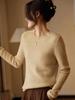 Women's Round Neck Long Sleeve 100% Wool Knit Pullover Sweater with Hollow Design