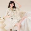 1A antibacterial pure cotton pajamas women's summer with chest pads, short sleeves, plus size 50kg girls' loungewear three-piece set