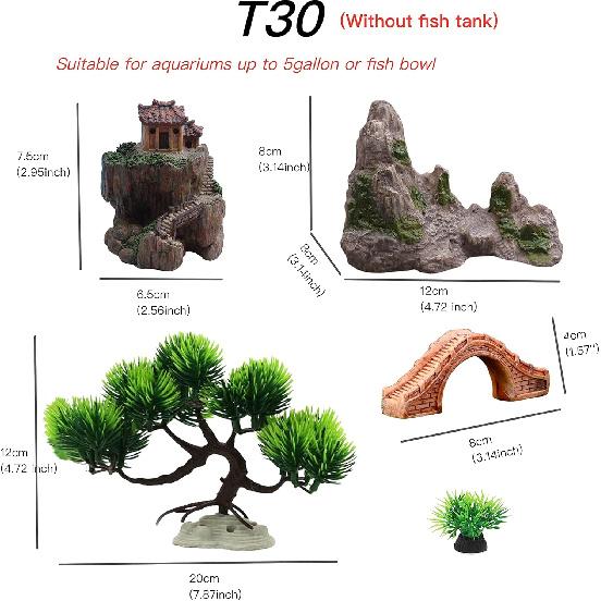Small Japanese Fish Tank Decorations Set(Without Fish Tank), Suitable for Aquariums up to 5gallon or Fish Bowl, Include Small Decorations Artificial