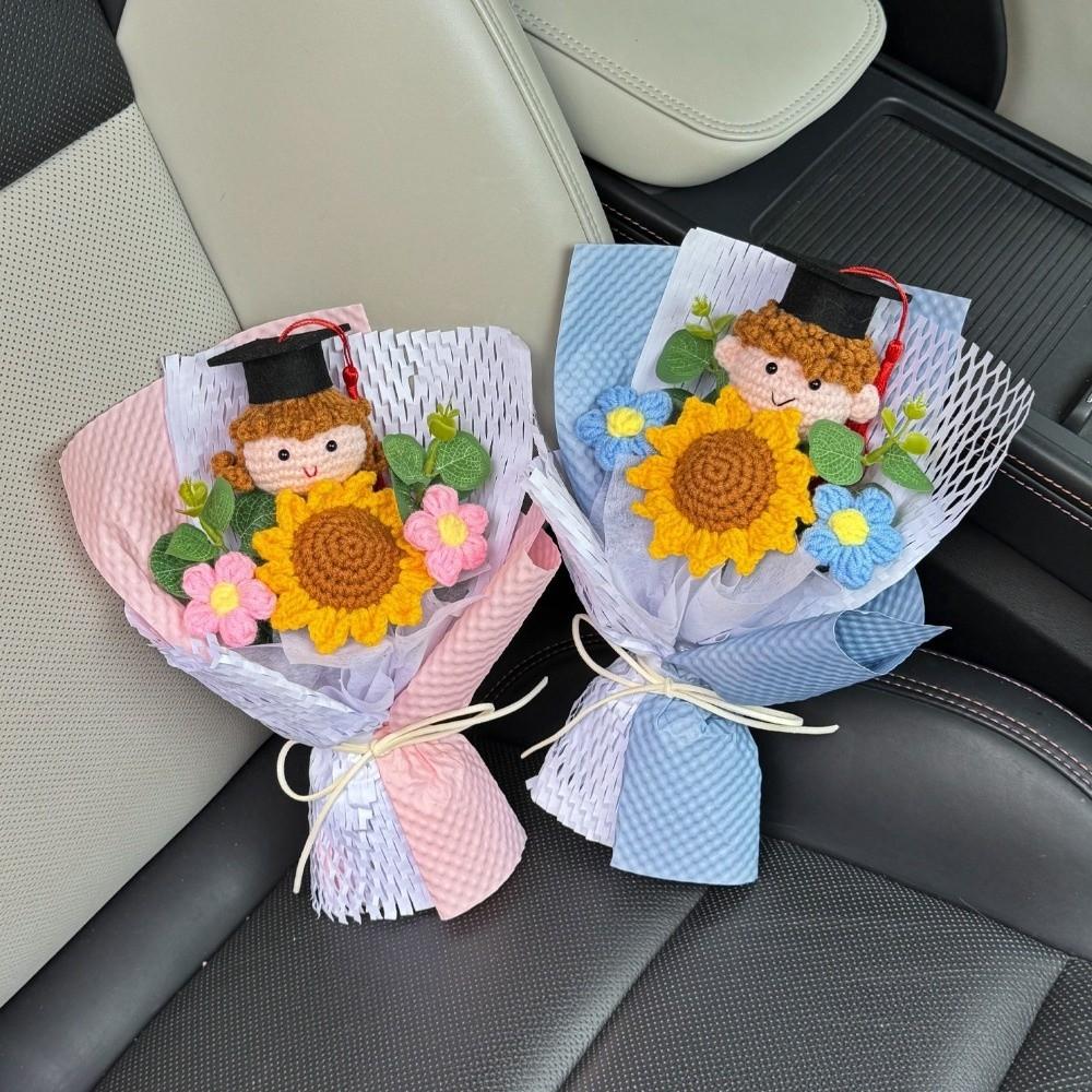 Vielseitig Süße Puppe Häkelblumenstrauß Handgemacht Niedlich Cartoon Gewebte Sonnenblume Kreativer Strauß Abschlussgeschenk