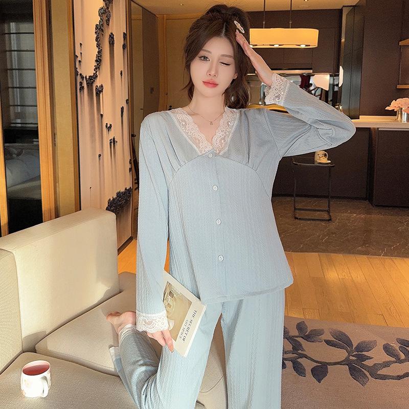 Pijamale drăguțe din bumbac pentru femei, mărimi mari - pantaloni cu mânecă lungă pentru primăvară și toamnă