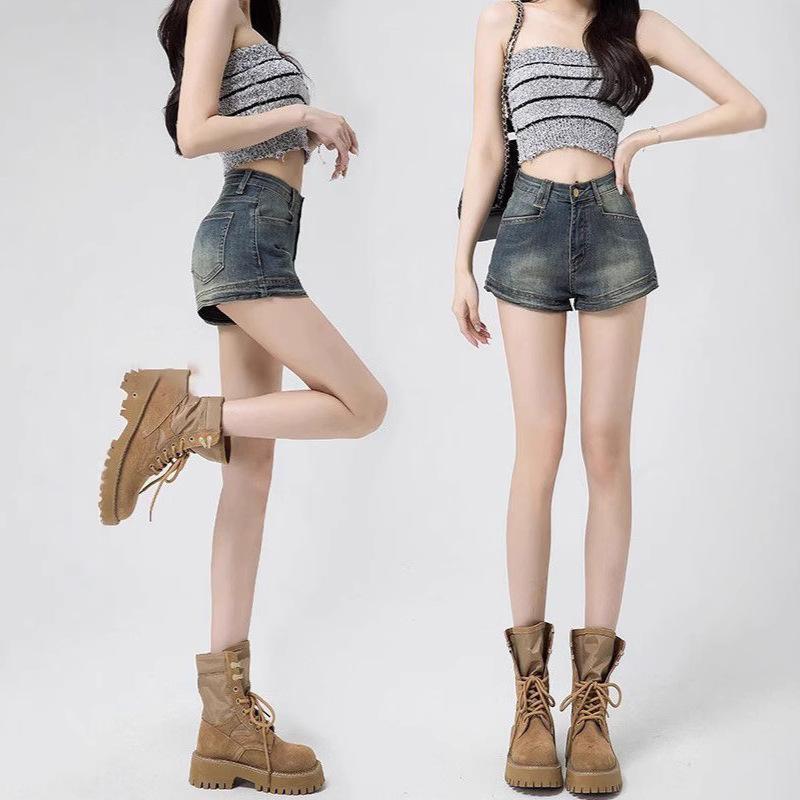 Women's 2025 High-Waisted Denim A-Line Hot Pants - New Summer Slim-Fit Elastic Shorts