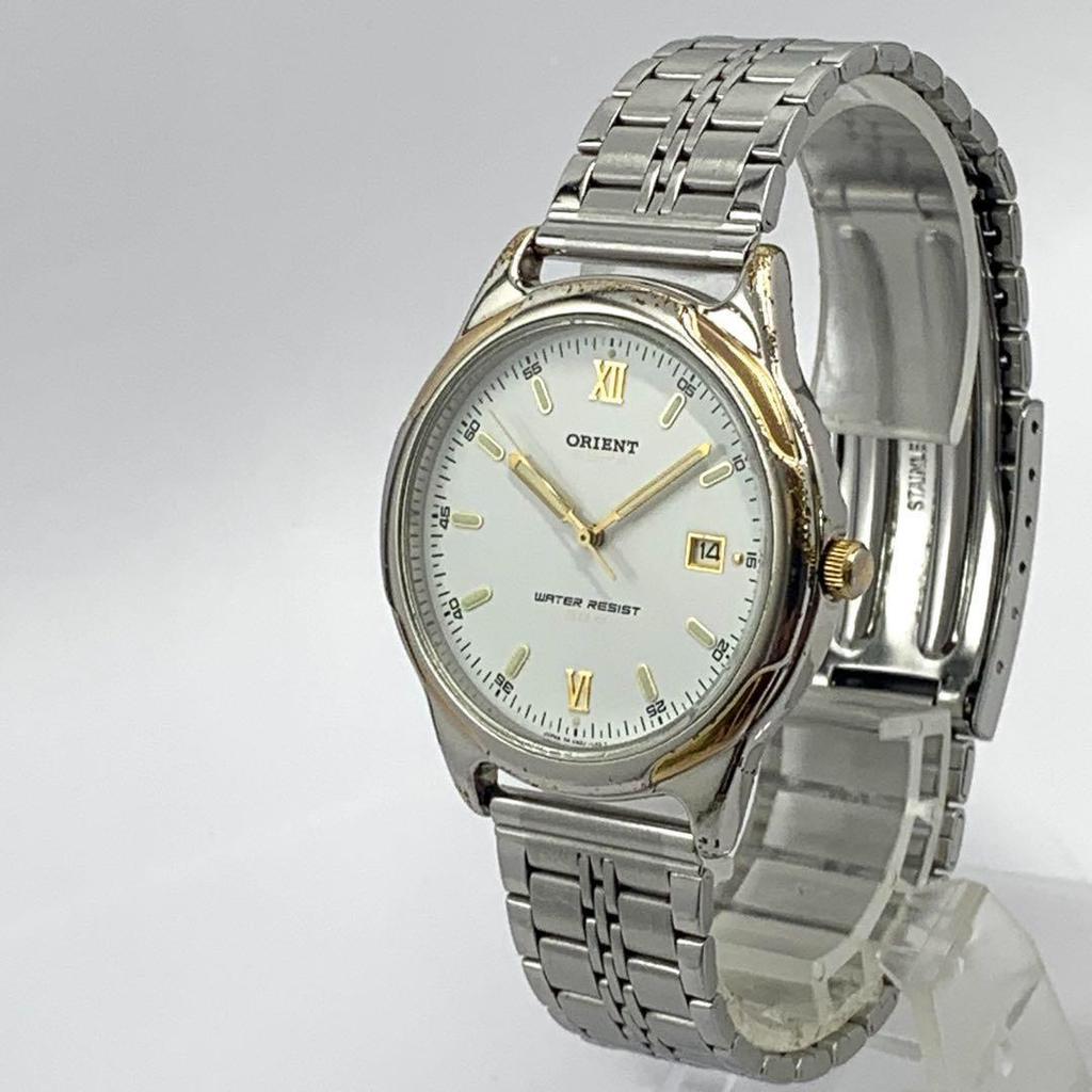 Used 773 [Battery Replaced and Cleaned] Working Item ORIENT Men's Watch Orient White Date QZ Type Screw Pack WATER RESIST Popular