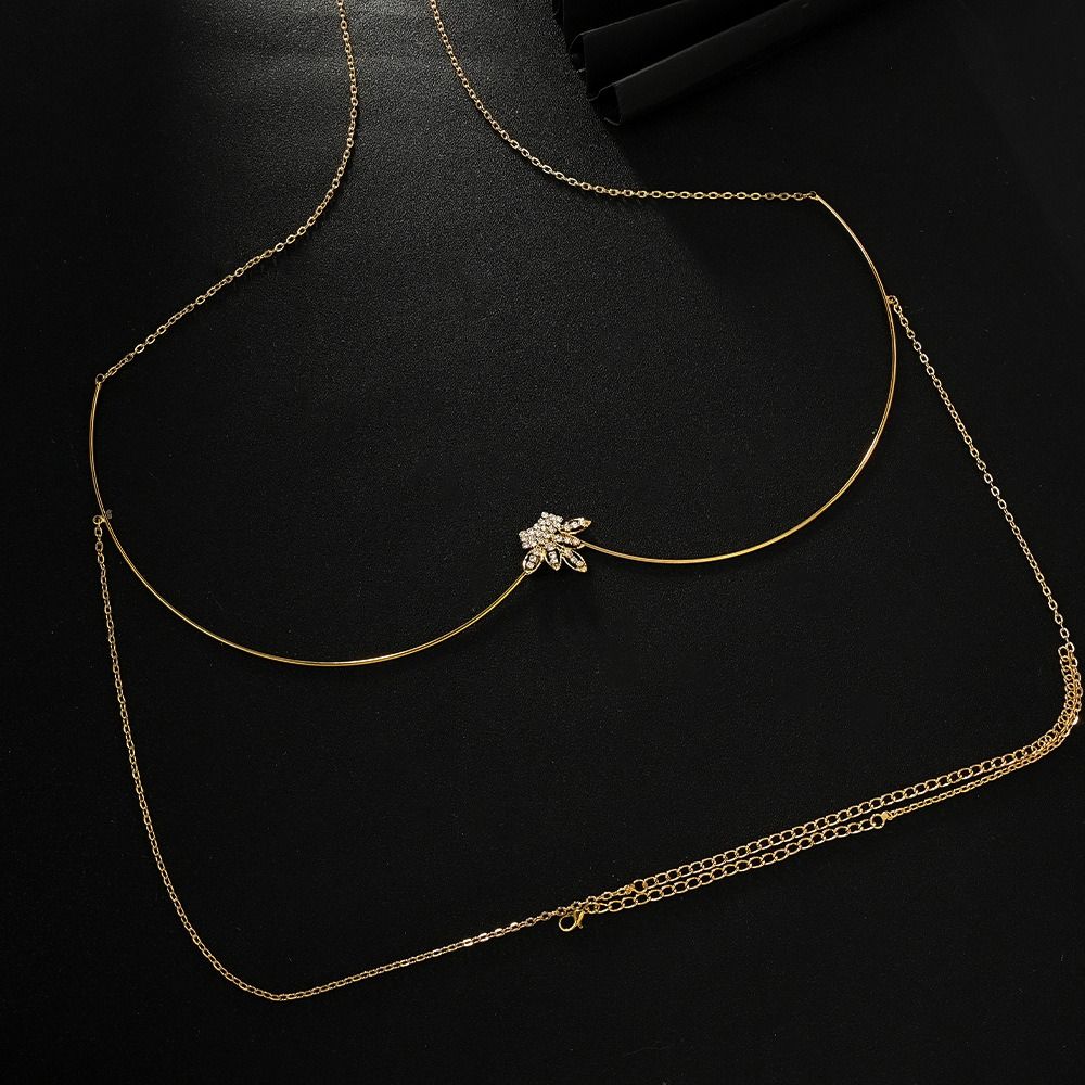 Lingerie Chest Bracket Chain Zircon Leaf Bikini Crystal Chain Rhinestone Breast Chain  Women