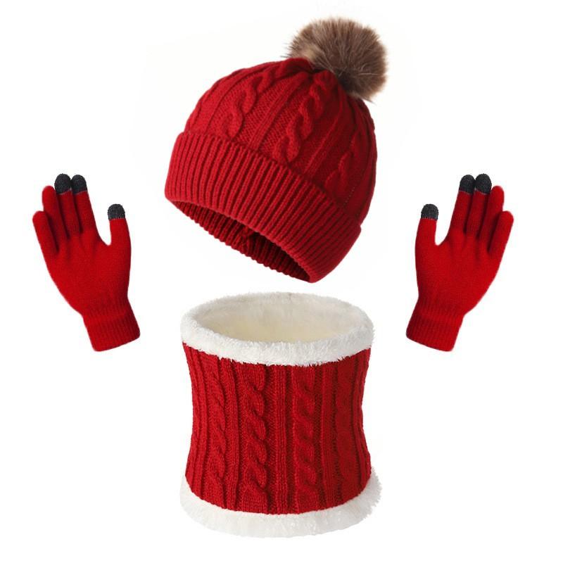 Warm Winter Knit Hat Scarf Gloves Set Men Women Outdoor Cold Weather Accessory Acrylic Triple Pack