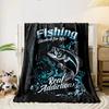 Fishing Design with Bass and "Real Addiction" Text, Flannel blanket for bedroom, living room, sofa, and nap sofas.