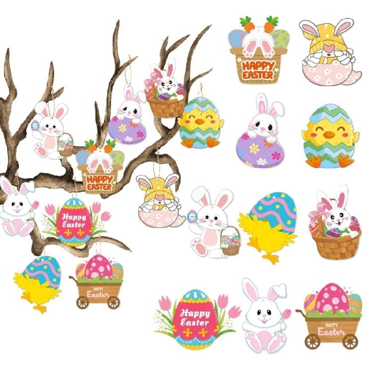 10pcs Easters Eggs Bunnys Hanging Pendants Holiday Decoration Paper Hangings Stylish Photo Shoot Props for Children