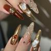 100% HANDMADE Almond Stiletto Fake Nail Art Pointed Water Droplet Shaped Miscellaneous Gemstone Baroque High-End Bridal Phototherapy Nails Reusable