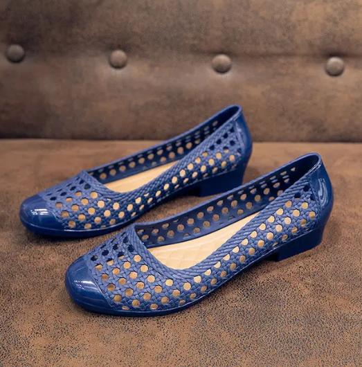 Fashion FHC New Summer Jelly Shoes,Close Toe Wedges Sandals,Hollow Out Rubber Heels,PVC Galosh Overshoes,Apricot,Blue,Black,Dropship