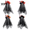 Halloween Party Hair Accessory Pumpkin Skull Floral Headband, Stable Hoop with 3D Artificial Costume Headband Flowers And Spiderweb Black Gauze Gothic