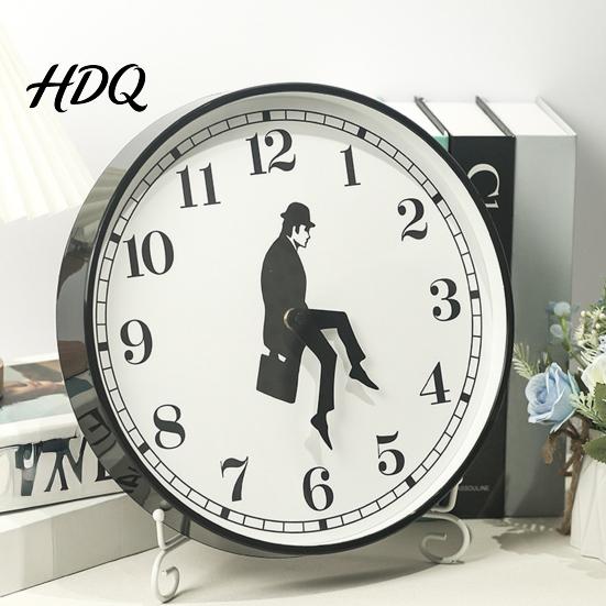 Industrial Style Wall Clock Man Silhouette Clock Silent Non-Ticking Round Hanging Decorative 12 Inch Digital Analog for Home Office Bedroom