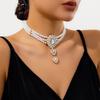 KunJoe Luxus Weißer Strass Tropfen Lange Choker Halskette Damen Vintage Mehrschichtige Imitationsperlen Perlenkette