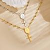 Fashion Stainless Steel Bead Chain Notre Dame Cross Bracelet Women 2234