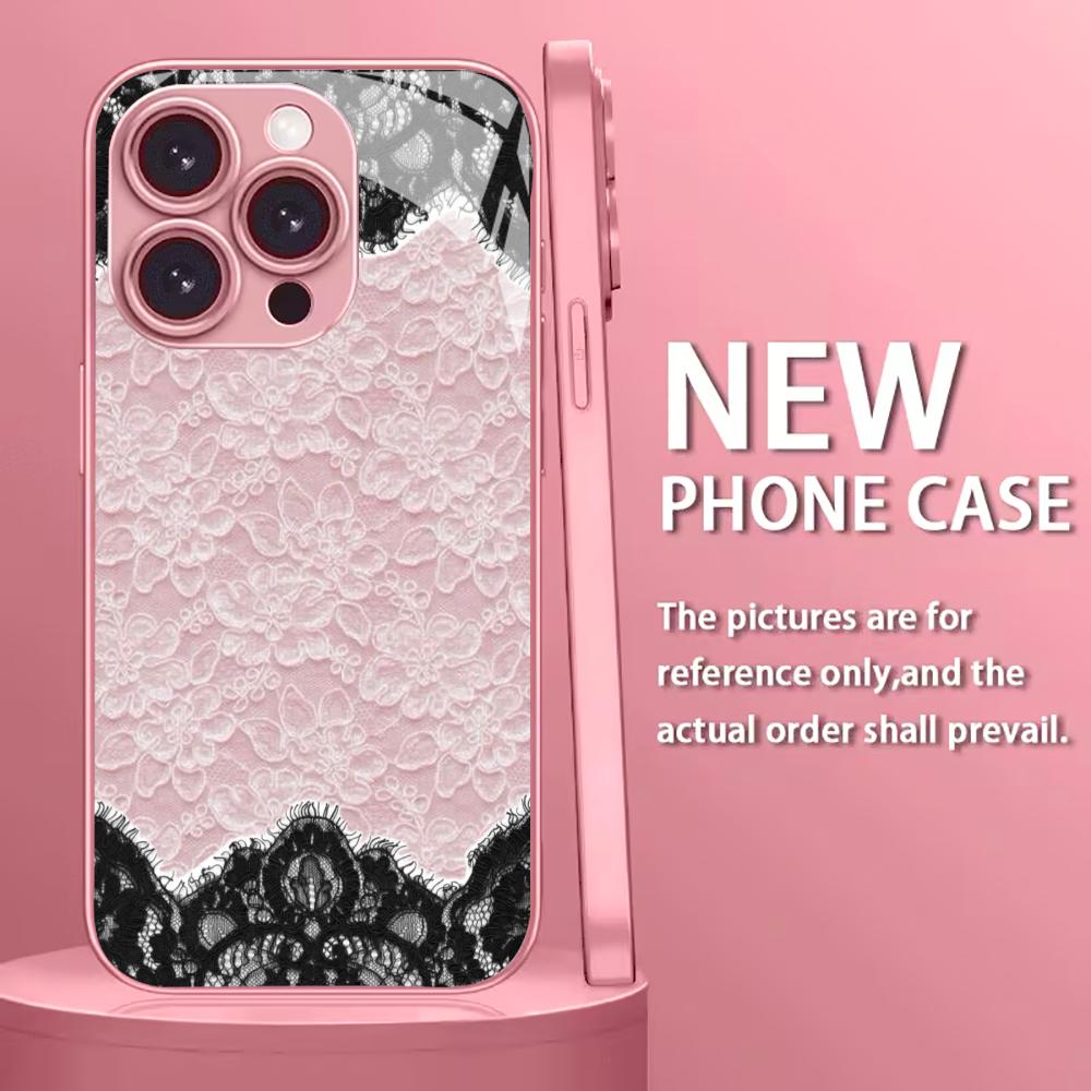 Classic Pink & Black Lace phone case for iphone 17 case for iphone 17 pro max cover Glass for iPhone 17 16 15 14 13 12pm Pro P