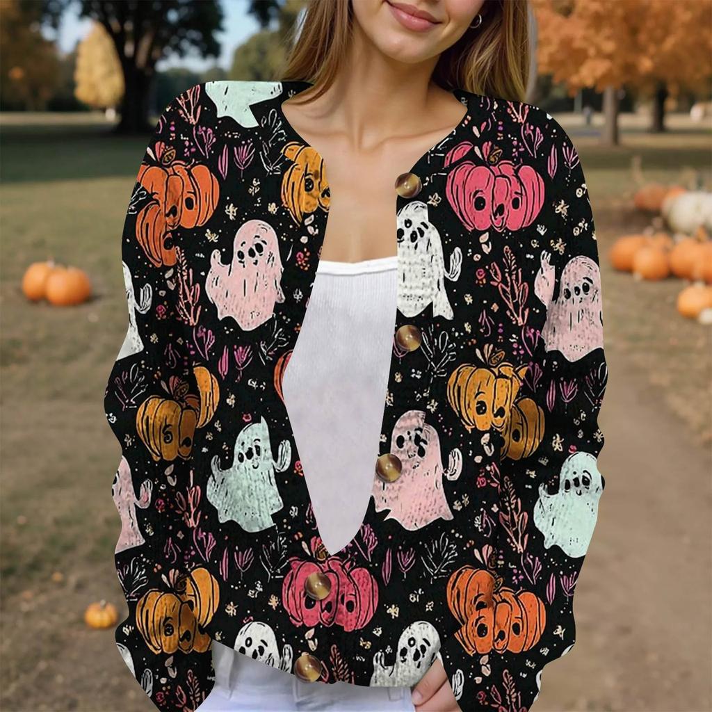 Dámská módní pletená svetrová bunda s dlouhým rukávem a zapínáním na knoflíky