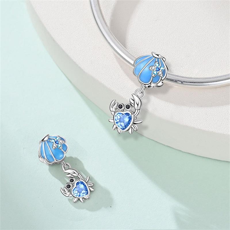 Blue Crab Red Lobster Charms Original Copper Charms Beads Pendant For Women Fine Diy Bracelet Jewelry Gifts