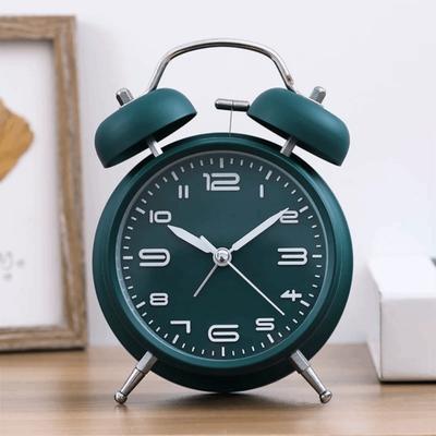 Retro 4 Inch Twin Bell Loud Alarm Clock Luminous Metal Frame Silent Student Alarm Clock Mute Non-Ticking Table Clock Living Room