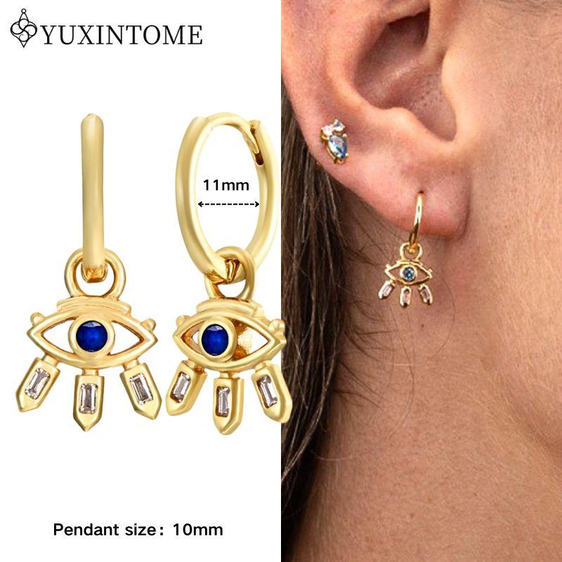 YUXINTOME 925 Silver Ear Needle Zircon Hoop gold Earrings For Women Square Plate Pendant Cutout Heart Earrings Fashion Jewelry
