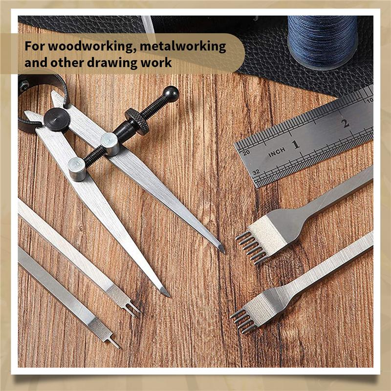Leather Chisel Set, Prong Diamond Lacing Stitching Chisel Hole Punches Tool And Wing Divider For Leather Stitching серебряный