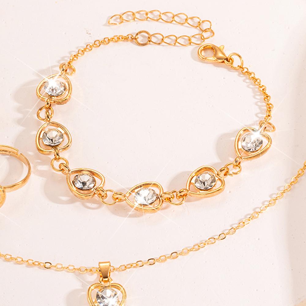 5pcs Women Zircon Set, Fashionable and Casual Heart Necklace, Bracelet, Ring, Earring Zircon Set, Suitable for Daily Wear, Gif